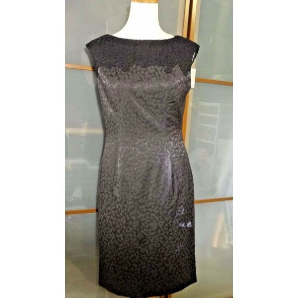 Adrianna Papell Lace Yoke Jacquard Dress Black 8 NEW - Picture 2 of 10